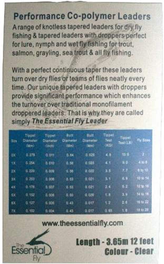 The Essential Fly Co-Polymer Tapered Leader 1.8Lb 7X for Trout & Grayling Flyfishing (Length 4 Yds / 3.65m)